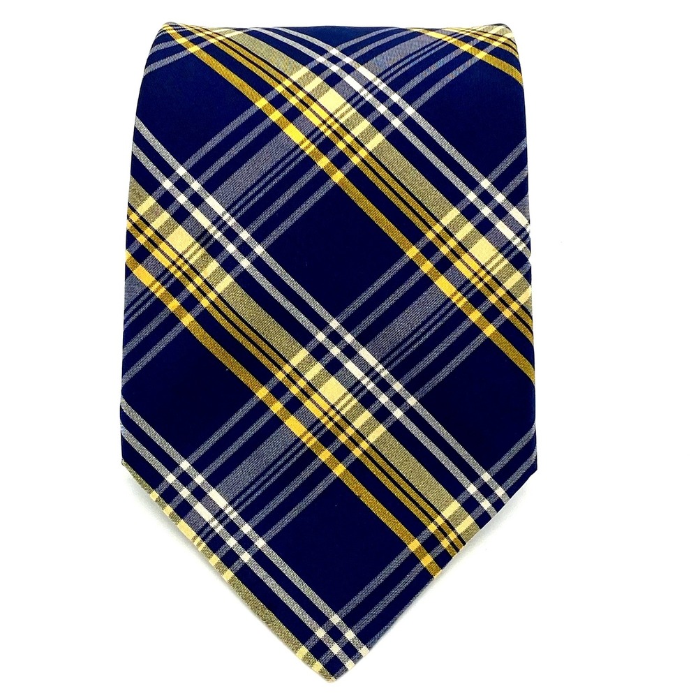 Tommy Hilfiger Men's Necktie Navy Blue Yellow Plaid Classic Career Style 4x60